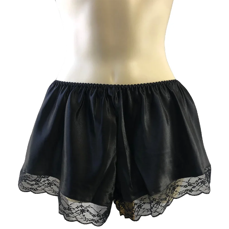 Black Sexy Satin Lace French Knickers Shorts Negligee Lingerie PLUS SIZE