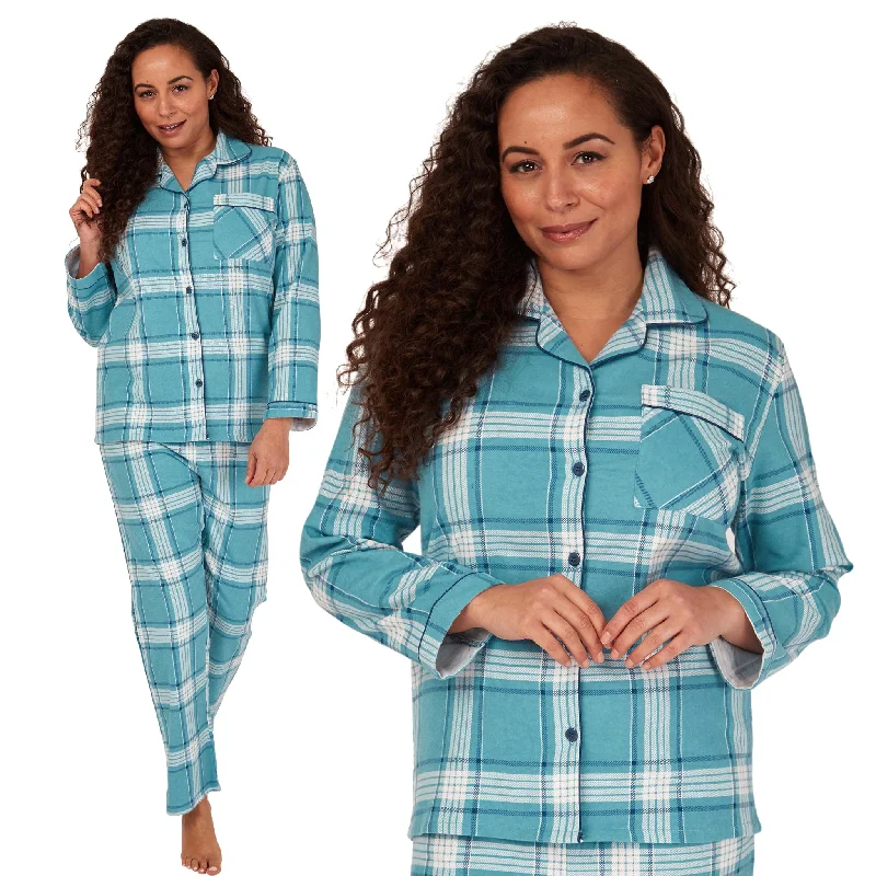 Blue Check Tartan Flannelette Wincey PJs Pyjama Set 100% Cotton