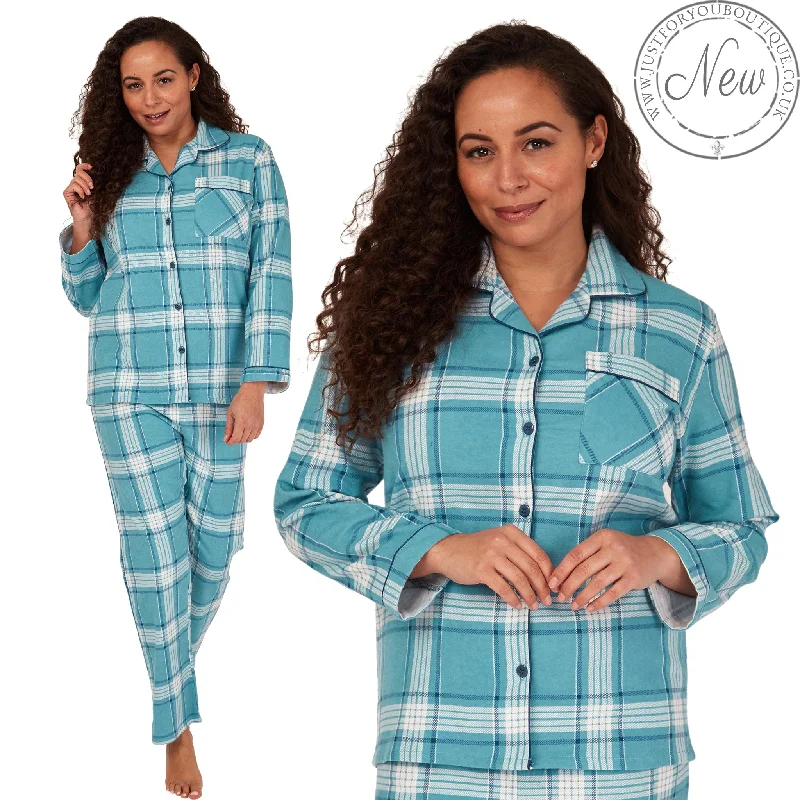 Blue Check Tartan Flannelette Wincey PJs Pyjama Set 100% Cotton