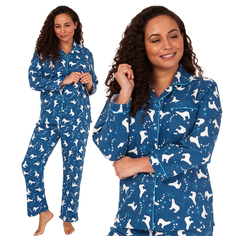 Blue Poler Bears Flannelette Wincey PJs Pyjama Set 100% Cotton