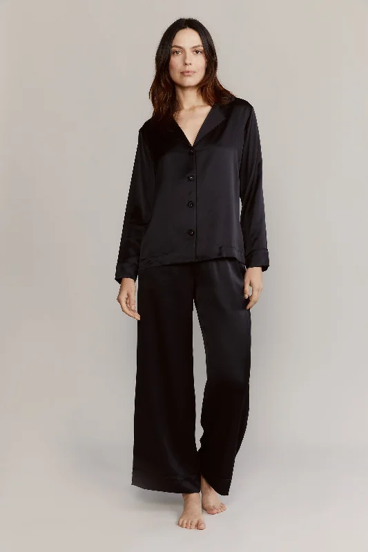 Colony Black Silk Satin Pajamas