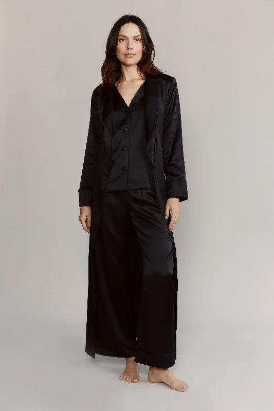 Colony Black Silk Satin Pajamas