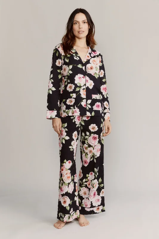 Colony Cabbage Rose Black Cotton Pajamas