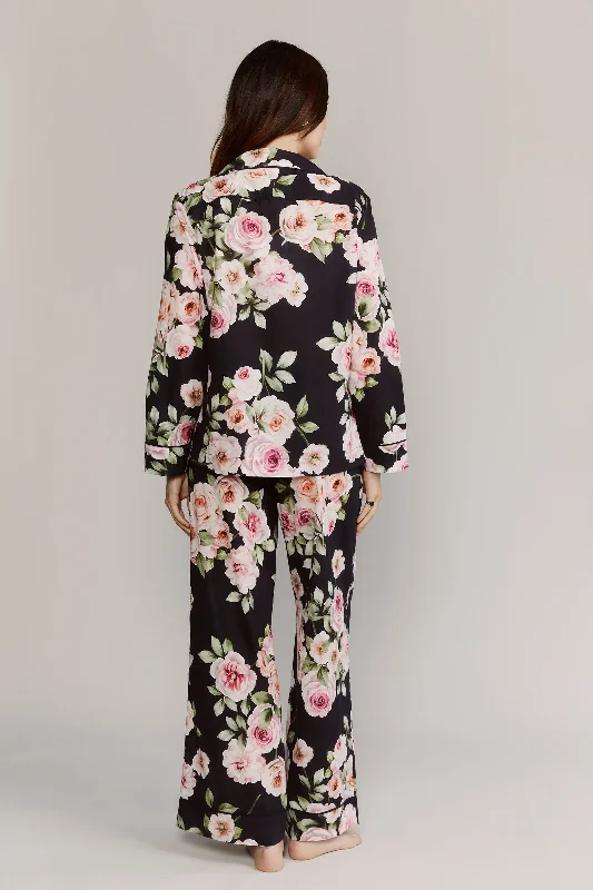 Colony Cabbage Rose Black Cotton Pajamas