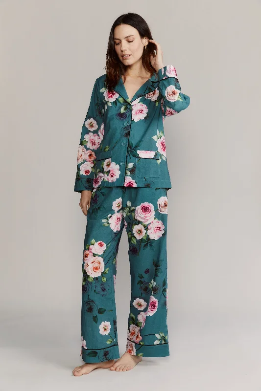 Colony Cabbage Rose Green Cotton Pajamas