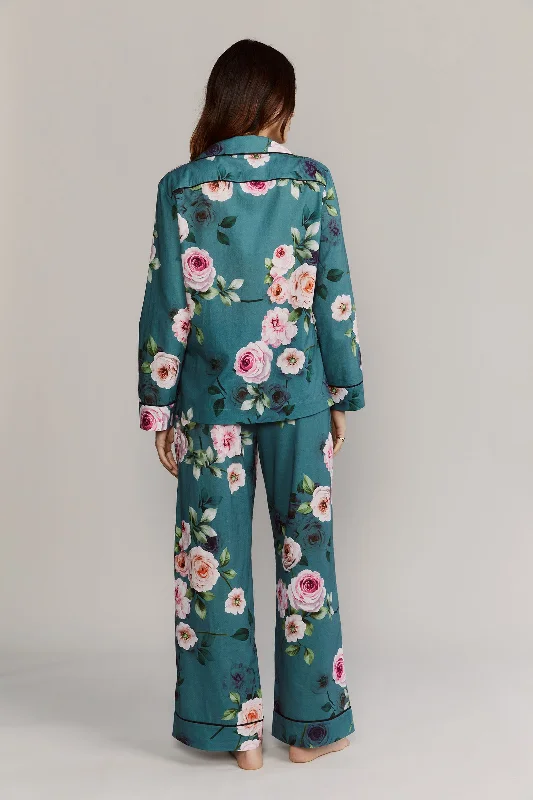 Colony Cabbage Rose Green Cotton Pajamas