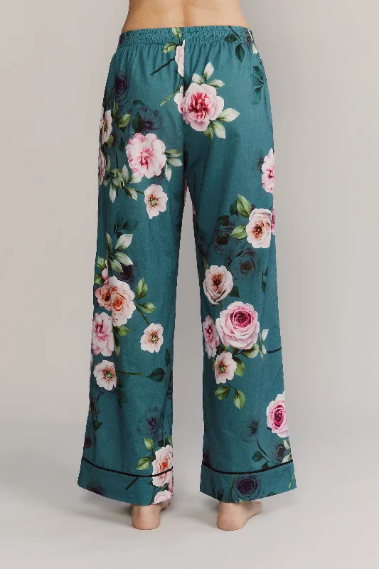 Colony Cabbage Rose Green Cotton Pajamas