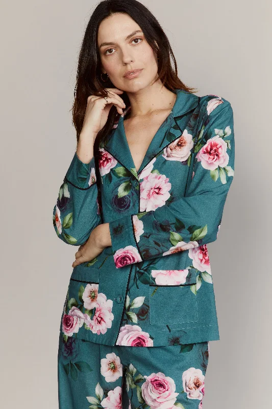 Colony Cabbage Rose Green Cotton Pajamas