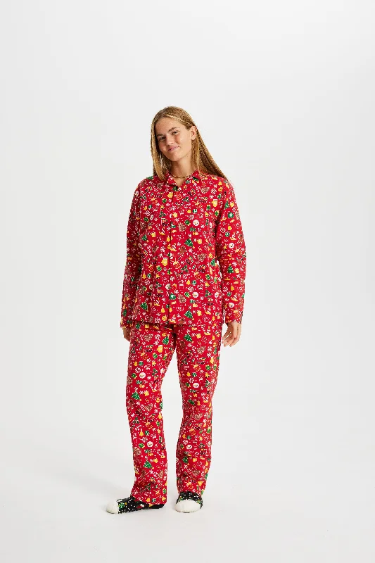 Crazy Julepyjamas Flannel Rød - Dame.