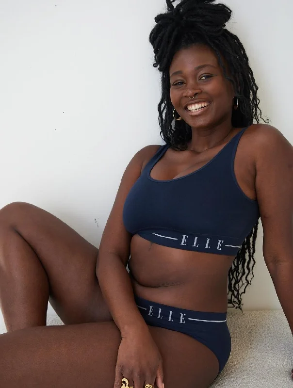 ELLE Headline Seamless Crop Bralette & Bikini Set - Navy