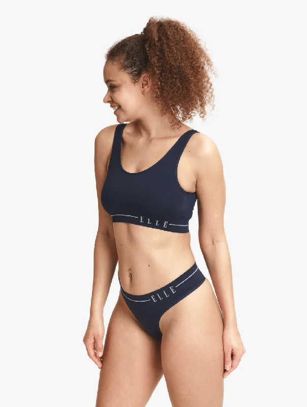 ELLE Headline Seamless Crop Bralette & Bikini Set - Navy