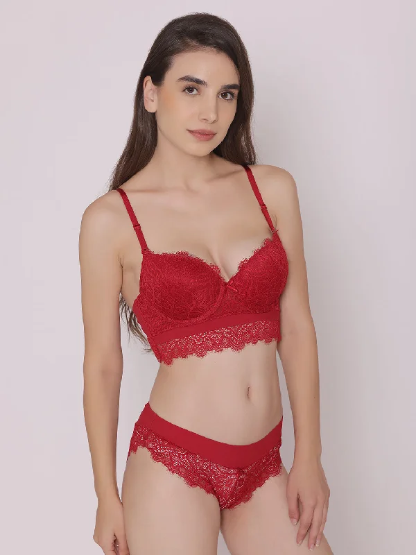 Hailey- Pushup Wired Bridal Set (Red)