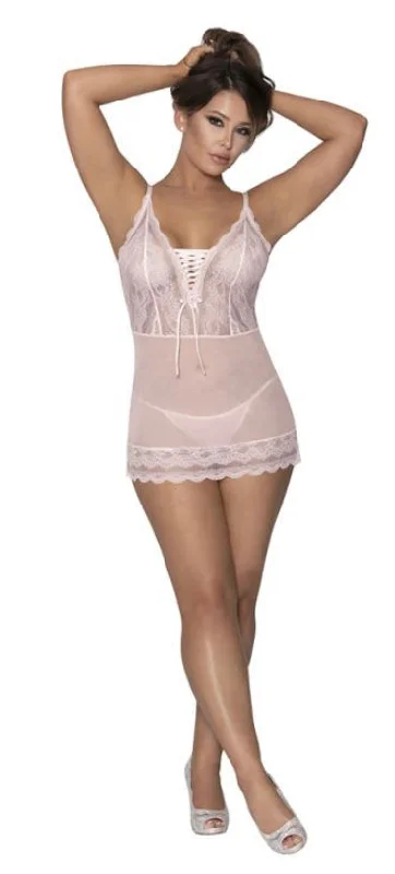 Lace Up Chemise & G-Set