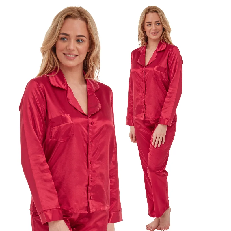 Sexy Satin Plain Red Warm Lined Pyjamas PJs Set Negligee Lingerie PLUS SIZE