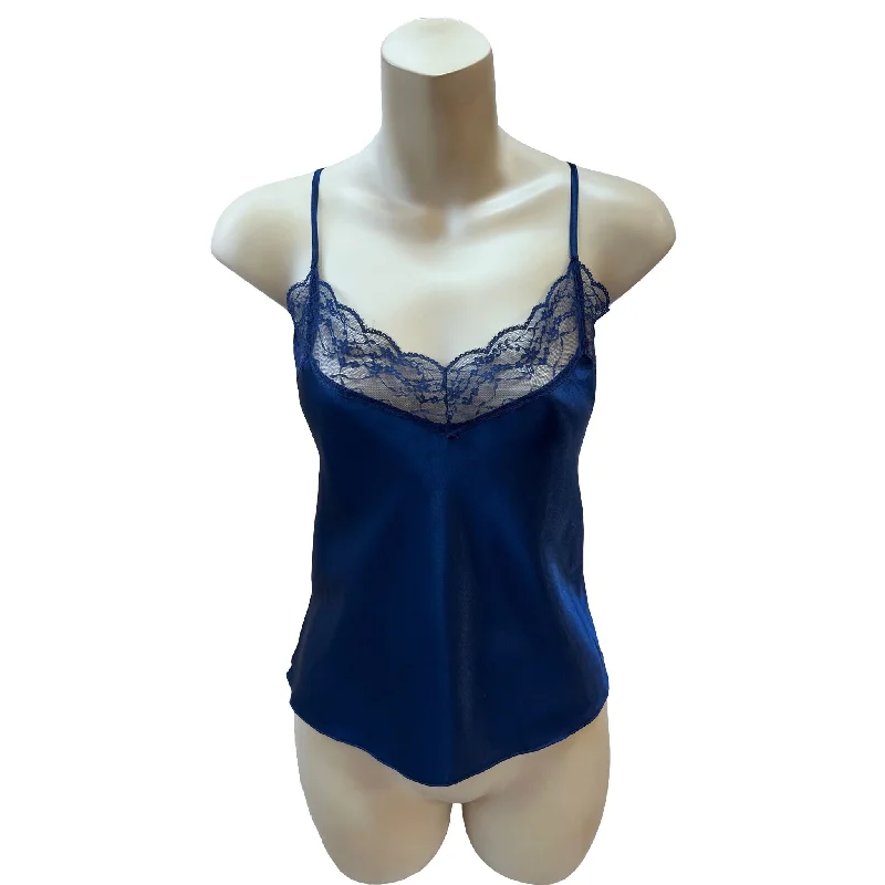 Navy Blue Sexy Satin Lace Cami Camisole Vest Top Negligee Lingerie