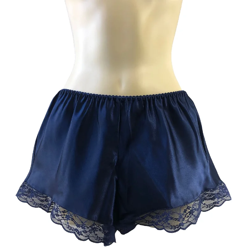 Navy Blue Sexy Satin Lace French Knickers Shorts Negligee Lingerie PLUS SIZE