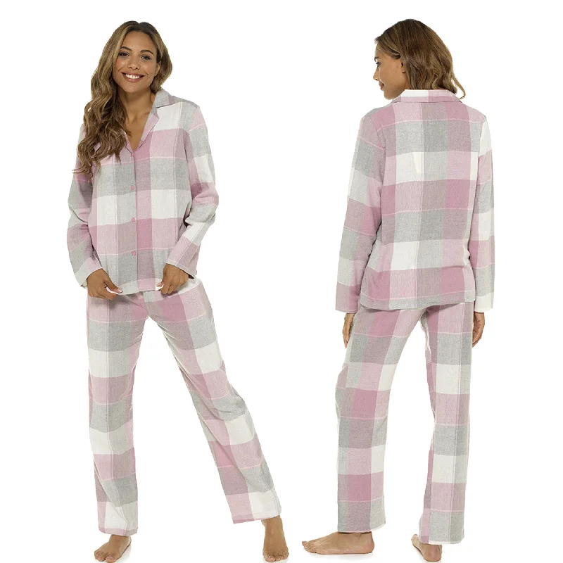 Pink Check Tartan Flannelette Wincey PJs Pyjama Set 100% Cotton