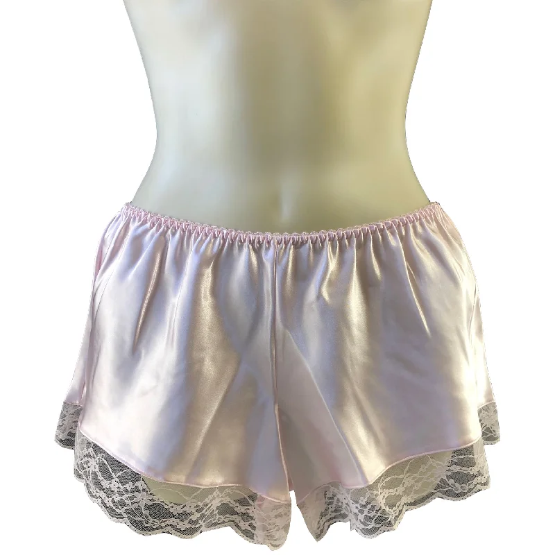 Pink Sexy Satin Lace French Knickers Shorts Negligee Lingerie