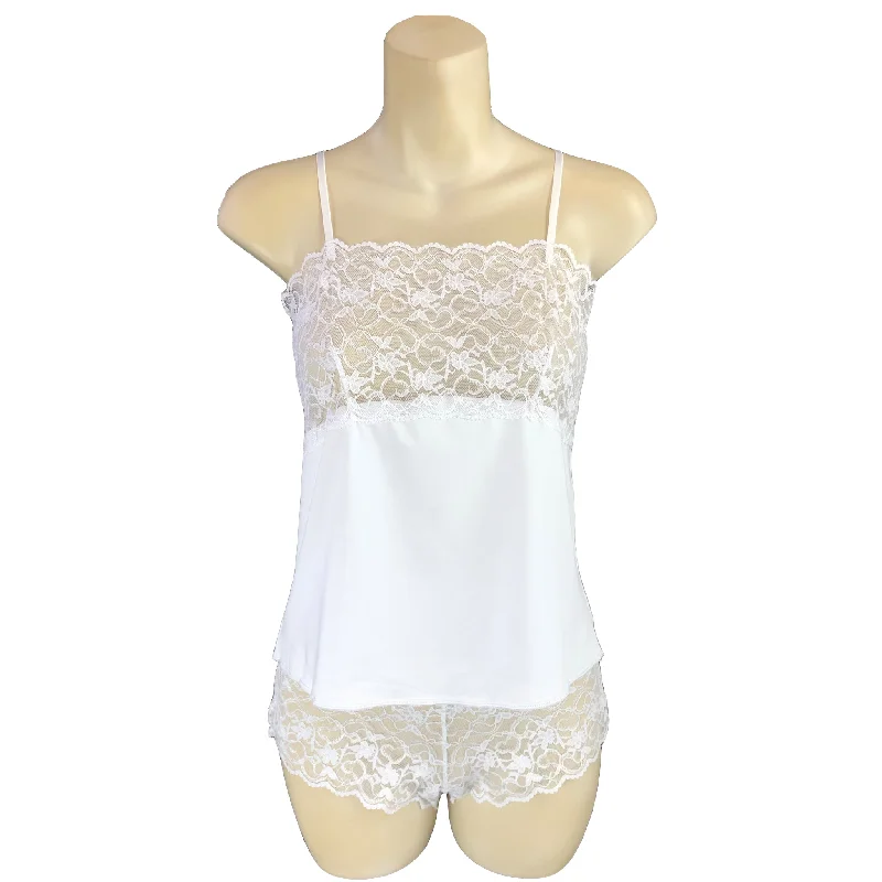 Plain White Bridal Viscose Lace Cami Camisole Set French Knickers