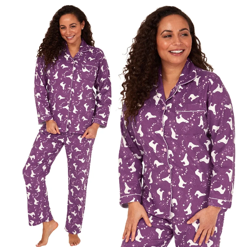 Purple Poler Bears Flannelette Wincey PJs Pyjama Set 100% Cotton