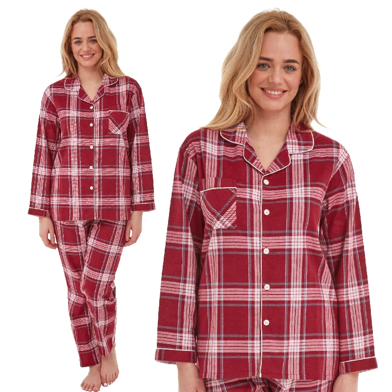 Red Check Tartan Flannelette Wincey PJs Pyjama Set 100% Cotton