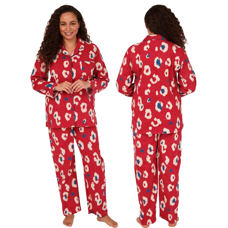 Red Print Flannelette Wincey PJs Pyjama Set 100% Cotton