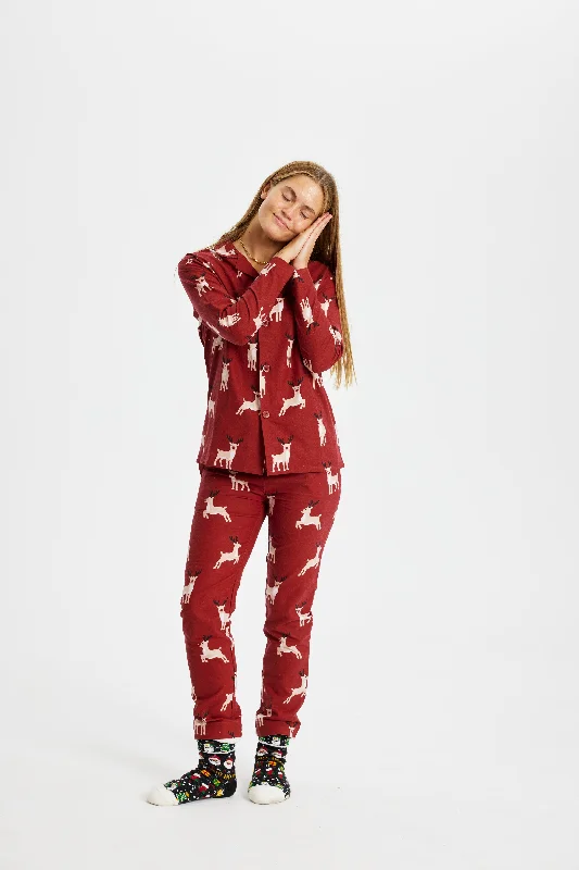 Rensdyr Julepyjamas Flannel - Dame.