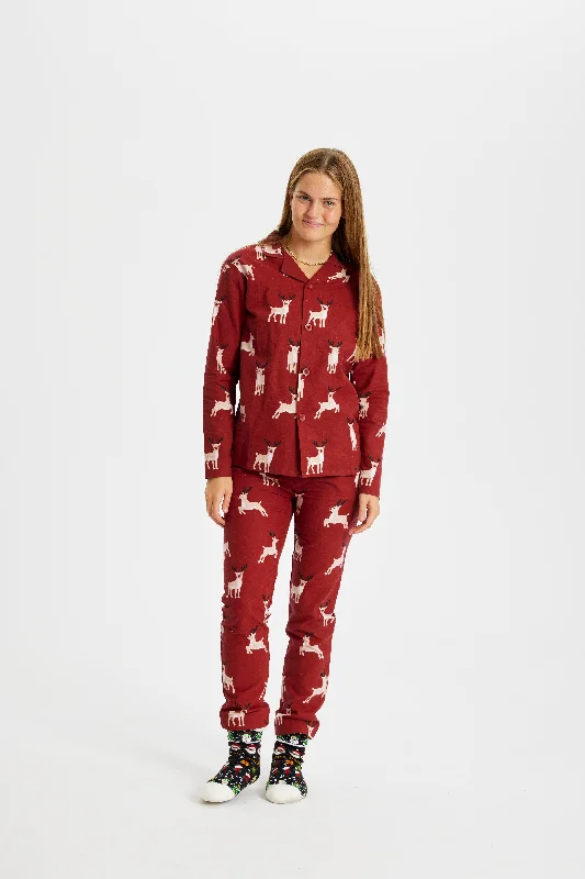 Rensdyr Julepyjamas Flannel - Dame.