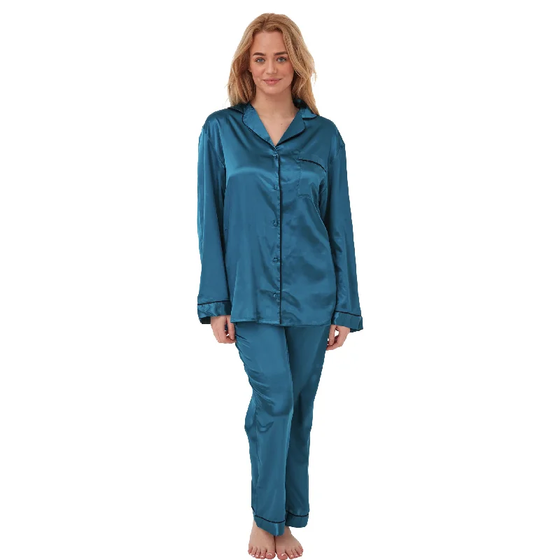 Sexy Satin Plain Teal Blue Pyjamas PJs Set Negligee Lingerie PLUS SIZE