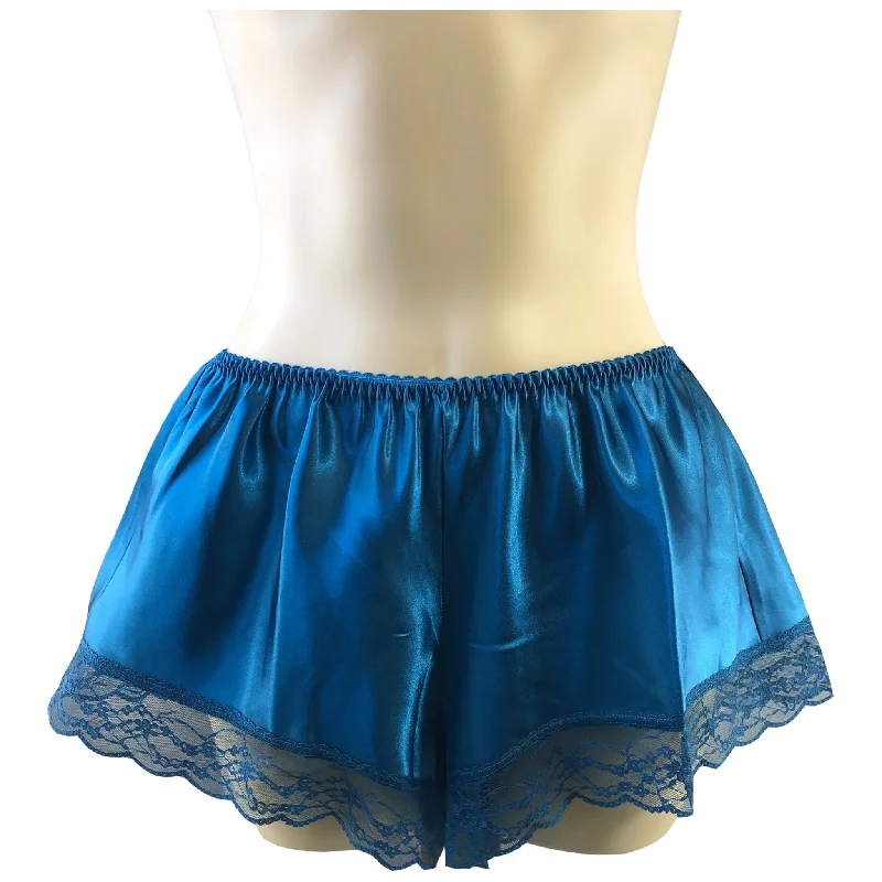 Teal Blue Sexy Satin Lace French Knickers Shorts Negligee Lingerie PLUS SIZE