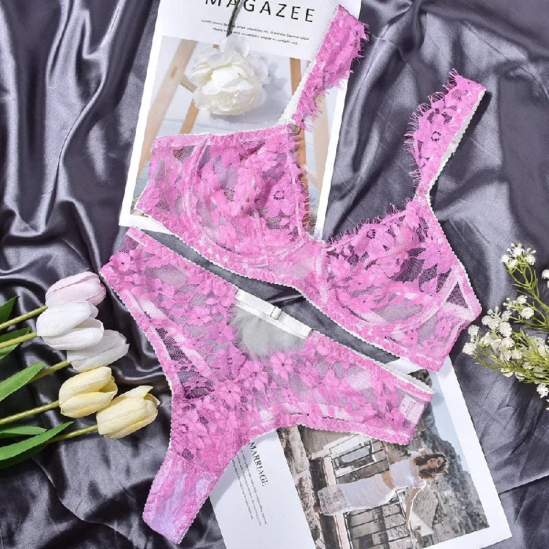 Zaler Fancy Transparent Lace Bra and Panty Set