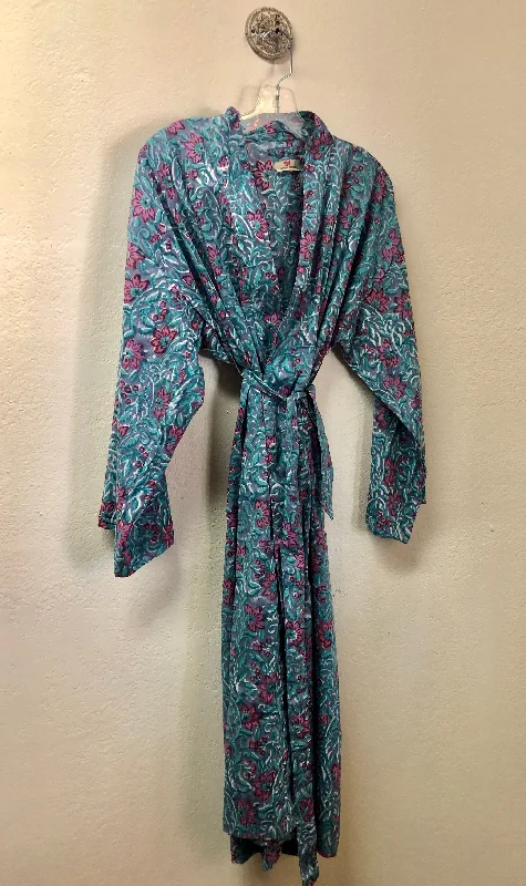 Cotton block print long kîmono robe.