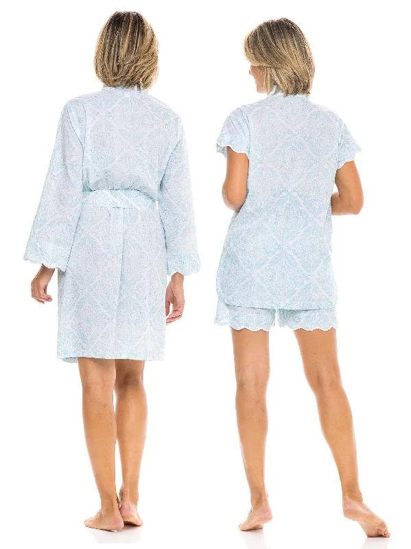 Ice Blue Filigree Bundle: Short Classic Robe + PJ with Shorts