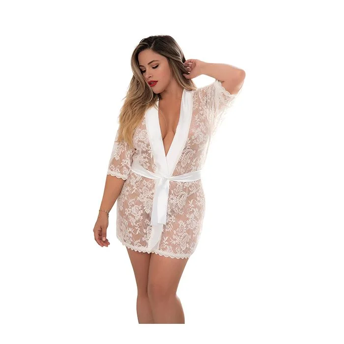 Lace Robe w/Matching G-String Ivory- Queen