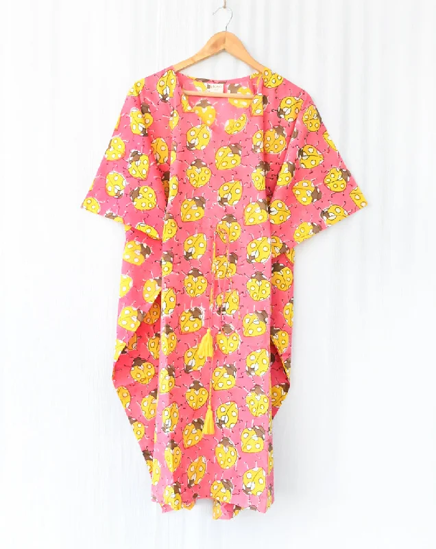 LoveBug Pink Hand Block Printed Cotton Midi Kaftan