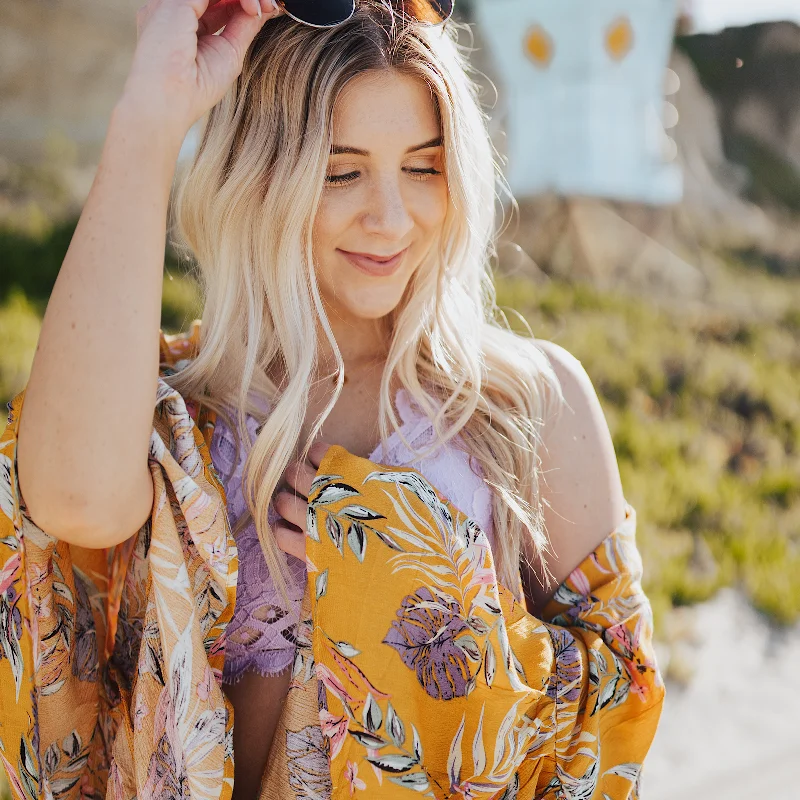 Mustard Tropical Leaves Kimono