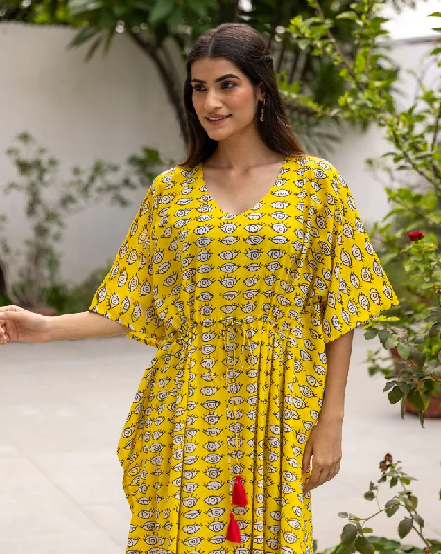 Nazar Battu Hand Block Printed Cotton Midi Kaftan