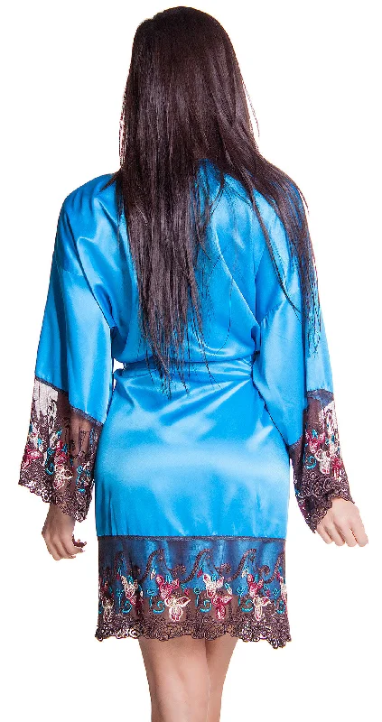 Women's Matte Satin Short wrap Lace Robe #3091/X