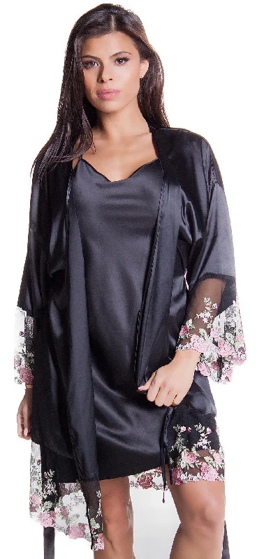 Women's Matte Satin Short wrap Lace Robe #3091/X