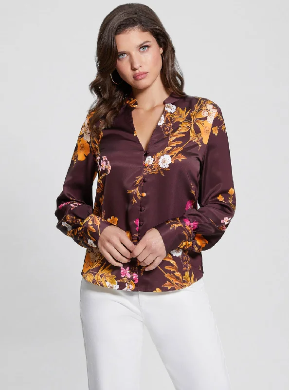 Eco Maroon Floral Rita Satin Shirt