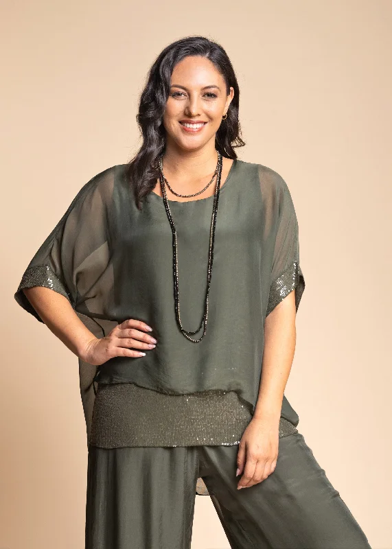 Mimi Silk Top in Khaki