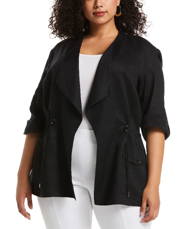 Plus Size Linen Drape Front Jacket