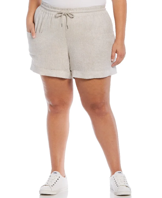 Plus Size Seamed Linen Drawstring Short