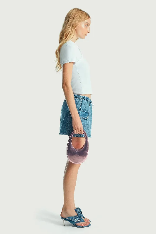 Denim Cargo Skirt in Washed Blue