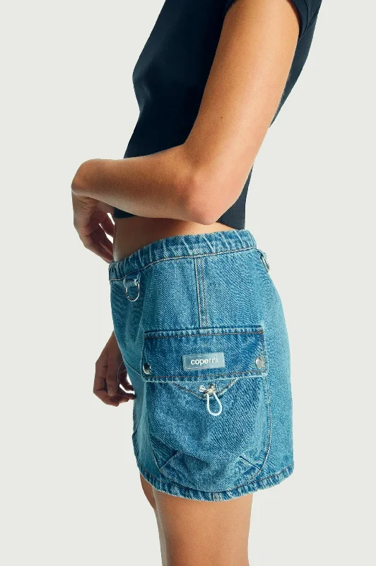 Denim Cargo Skirt in Washed Blue