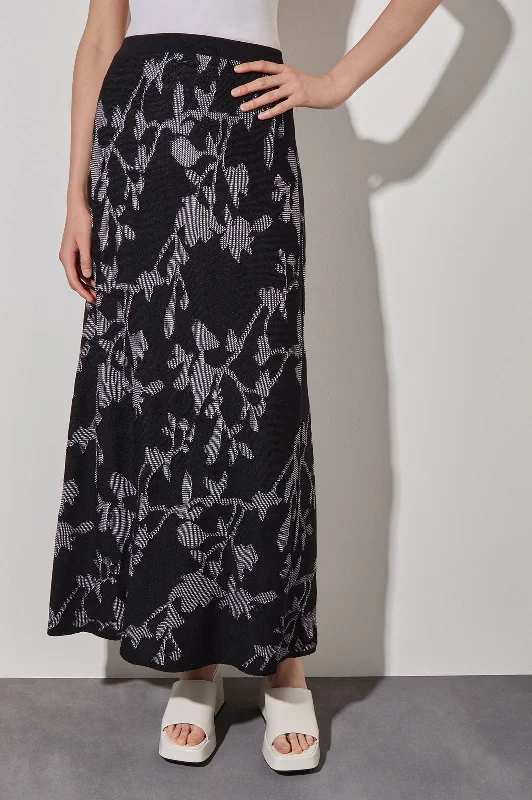 Maxi A-Line Skirt - Floral Jacquard Soft Knit