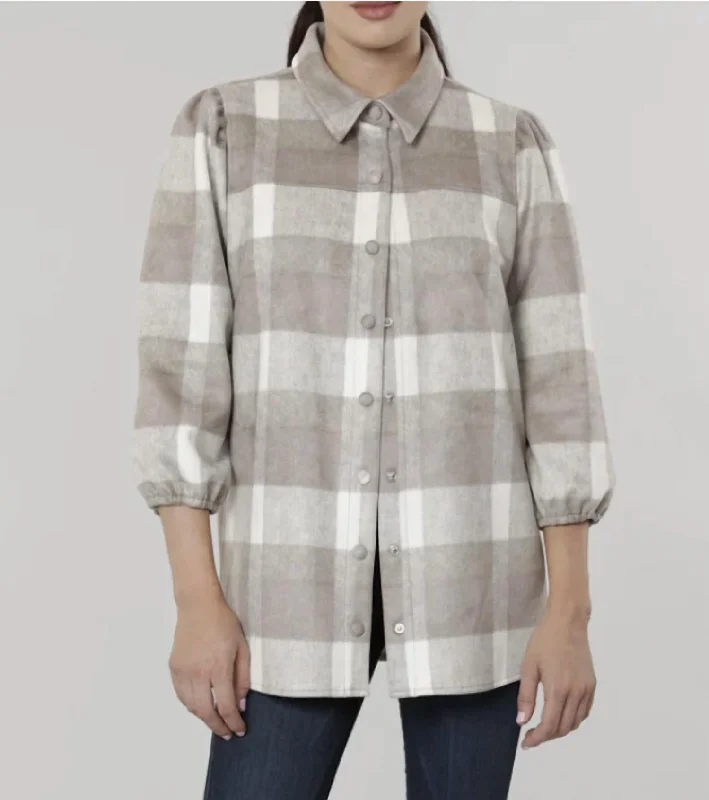 Plaid Shacket In Taupe