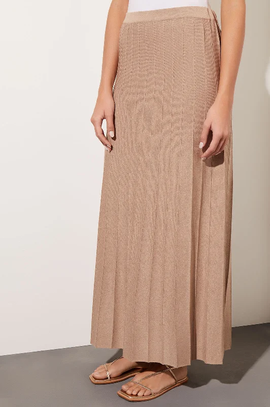 Pleated Soft Knit Maxi Skirt, Dark Champagne