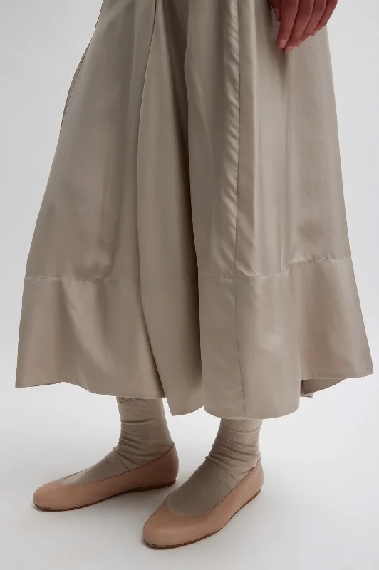 Silk Habutai Circular Seamed Skirt in Light Stone