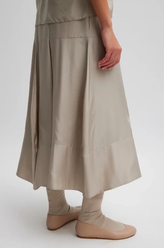 Silk Habutai Circular Seamed Skirt in Light Stone